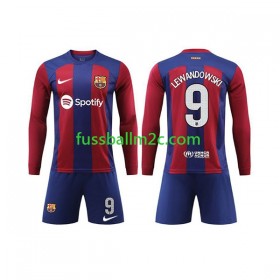 Fußballtrikots FC Barcelona LEWANDOWSKI 9 Kinder Heim Trikotsatz 2023-2024 Langarm